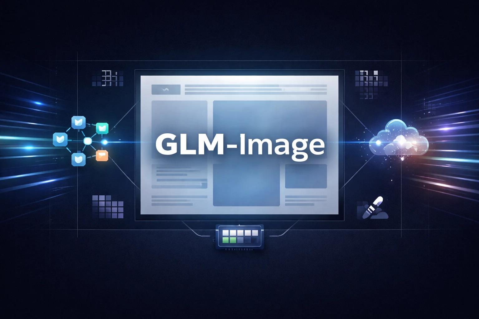GLM-Image text-to-image generation interface showing hybrid architecture with autoregressive and diffusion components