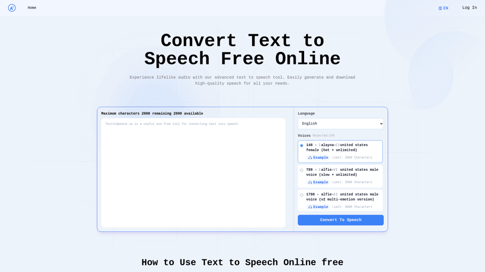 TexttoSpeech.im: Convert  Text to Speech Free Online