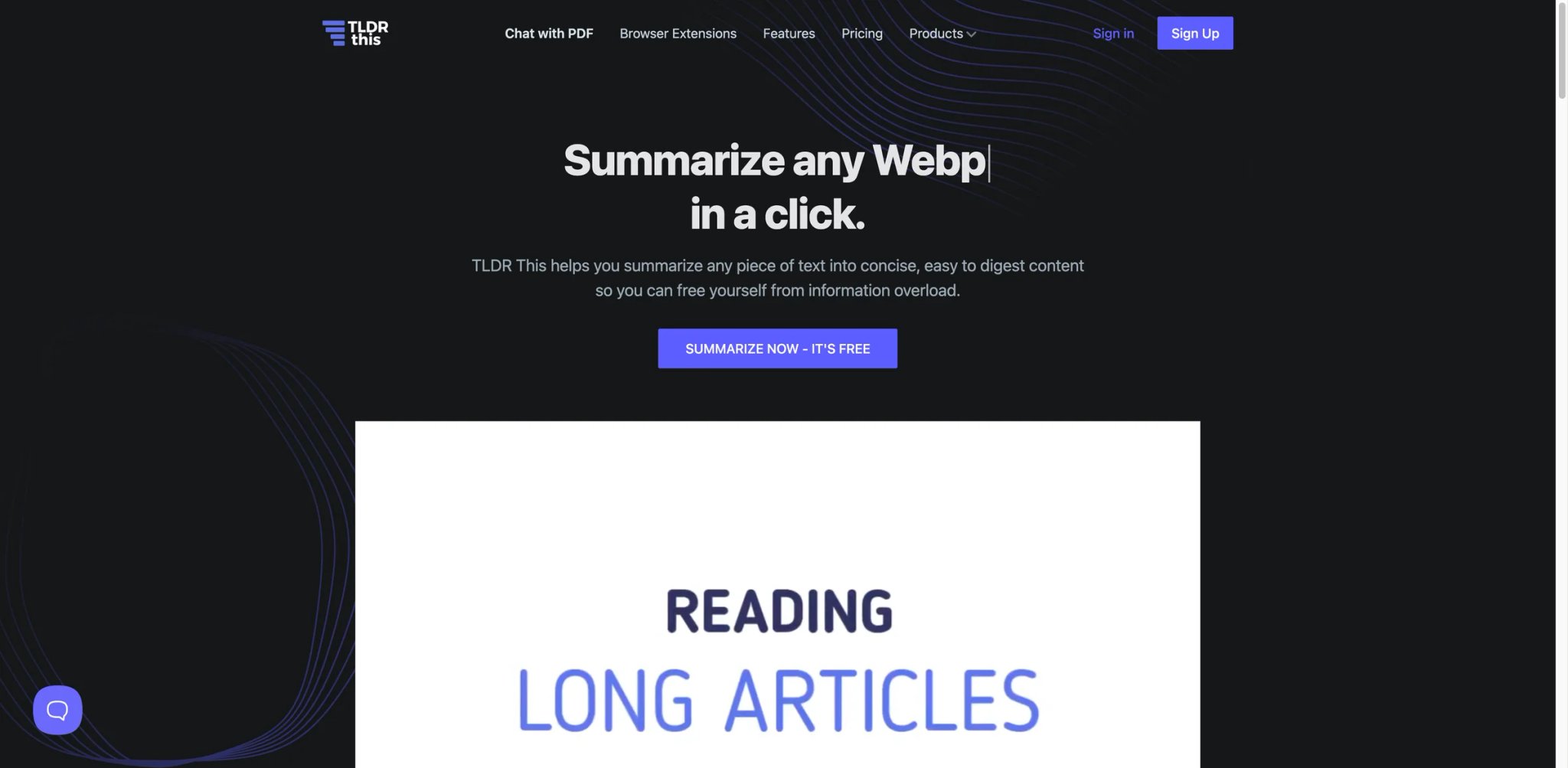 TLDR This interface showing lightweight web article summarization