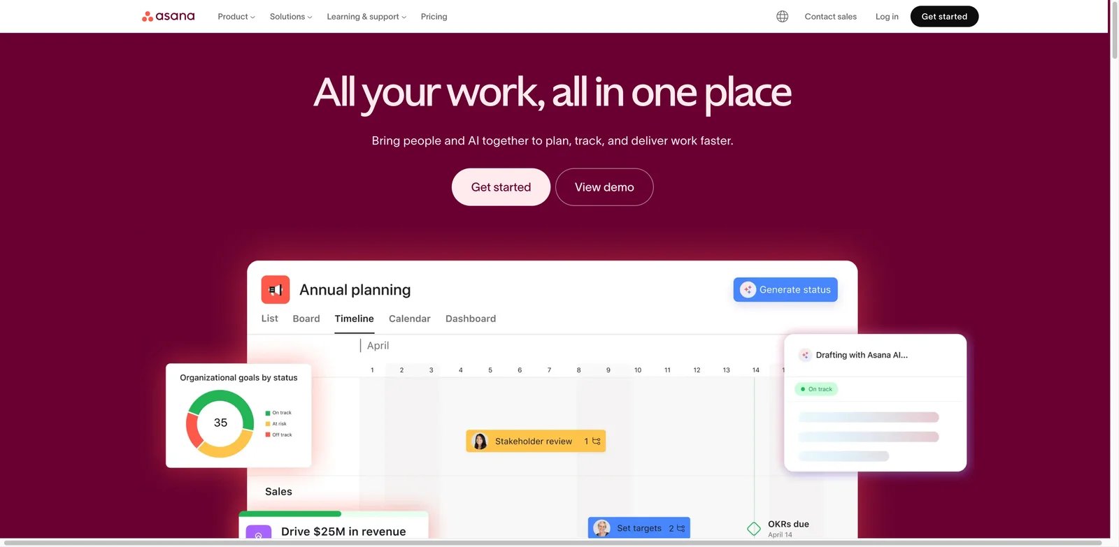 Asana AI interface showing smart assists