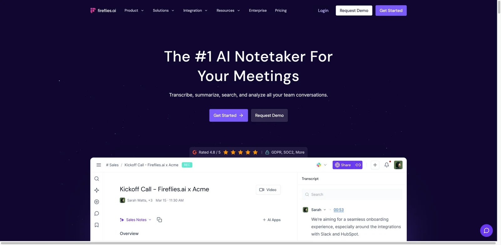 Fireflies.ai interface showing meeting analysis