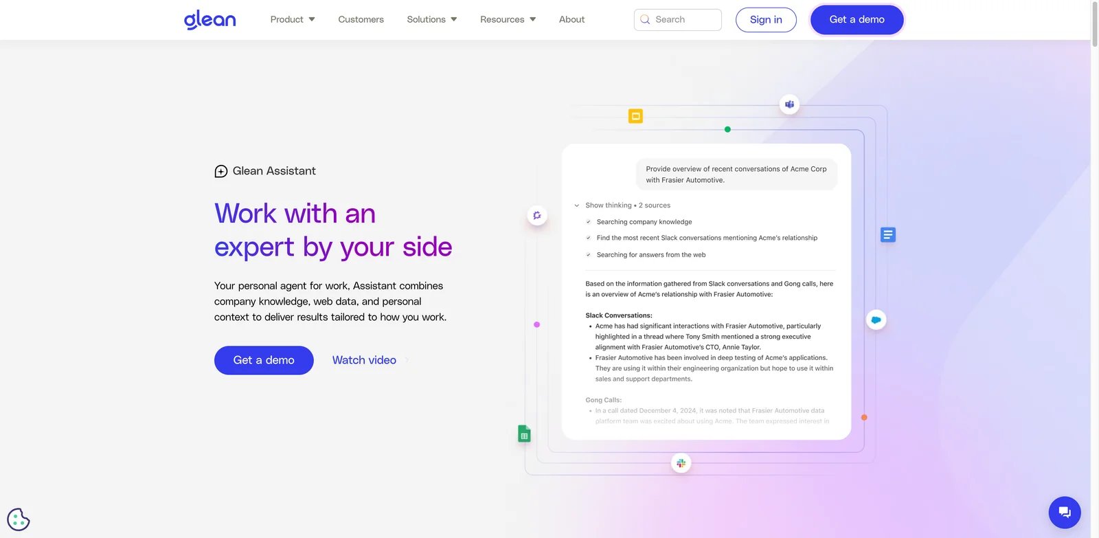 Glean interface showing enterprise search