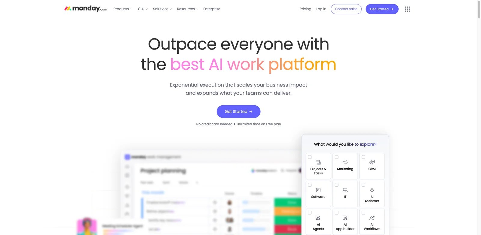 monday.com AI interface showing automation