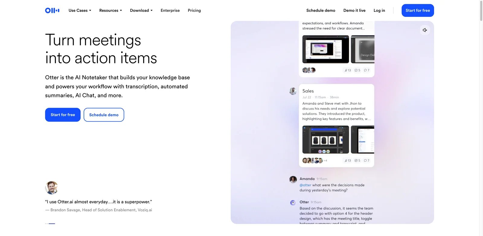 Otter.ai interface showing transcription