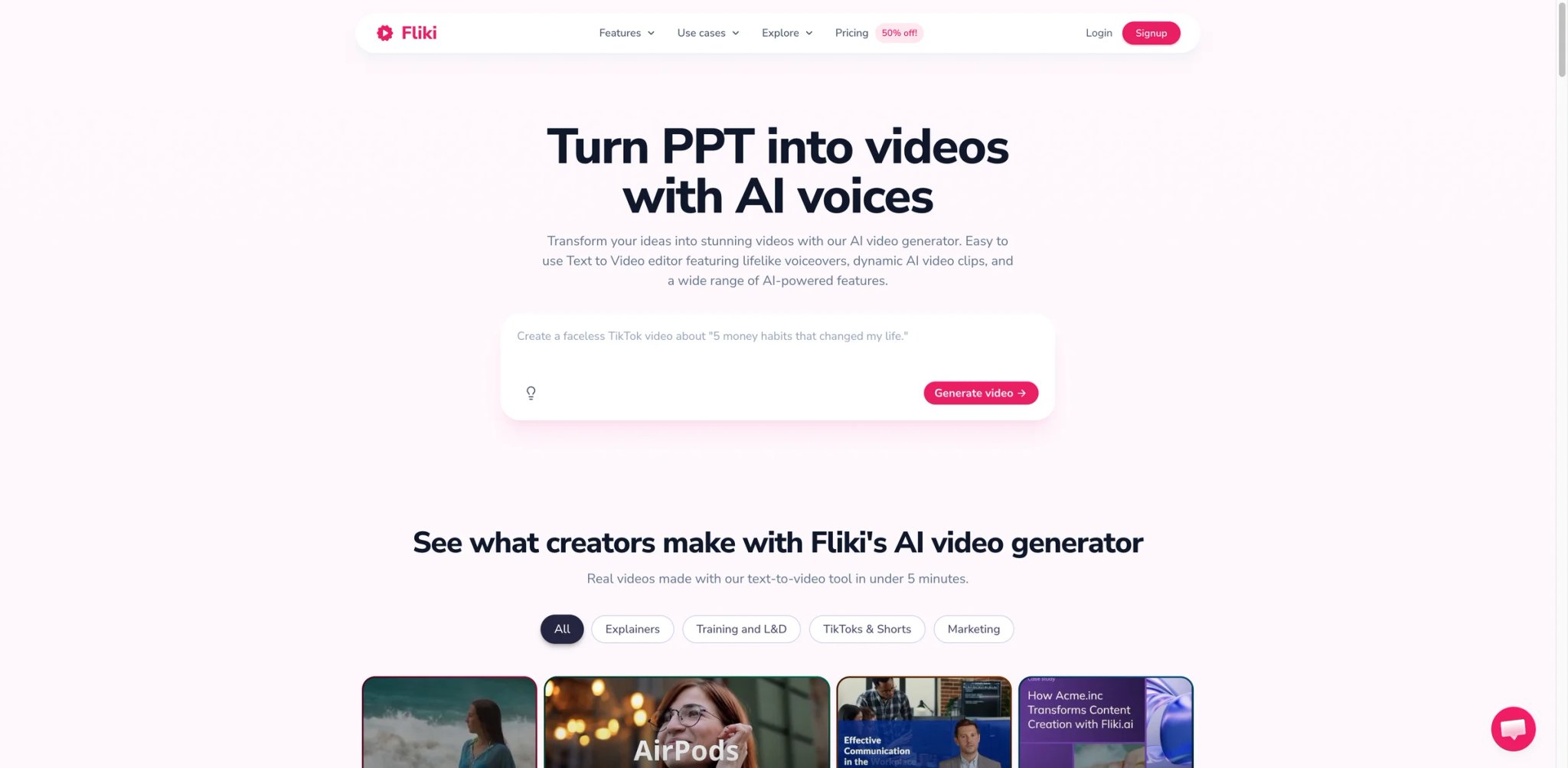 Fliki interface showing text-to-video timeline