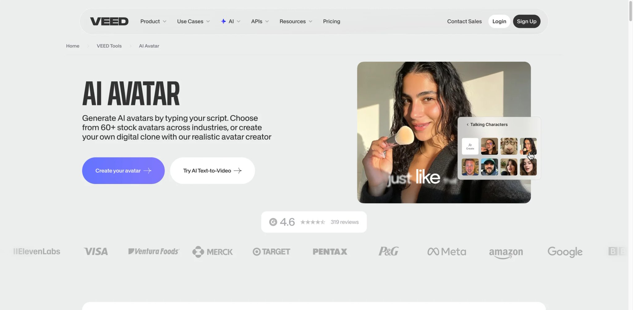 VEED interface showing browser-based editor with avatar scene