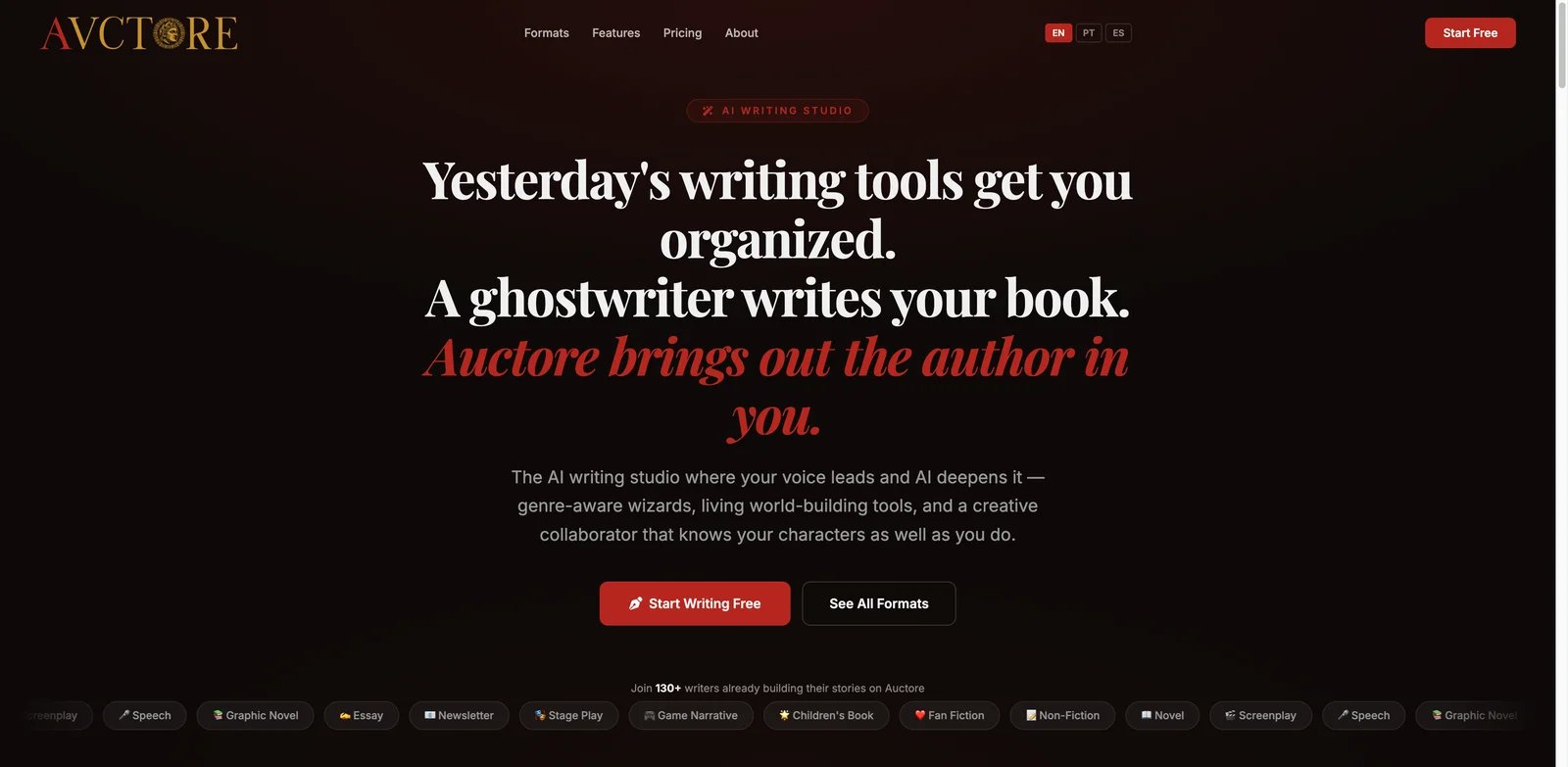 Auctore interface showing guided writing wizards