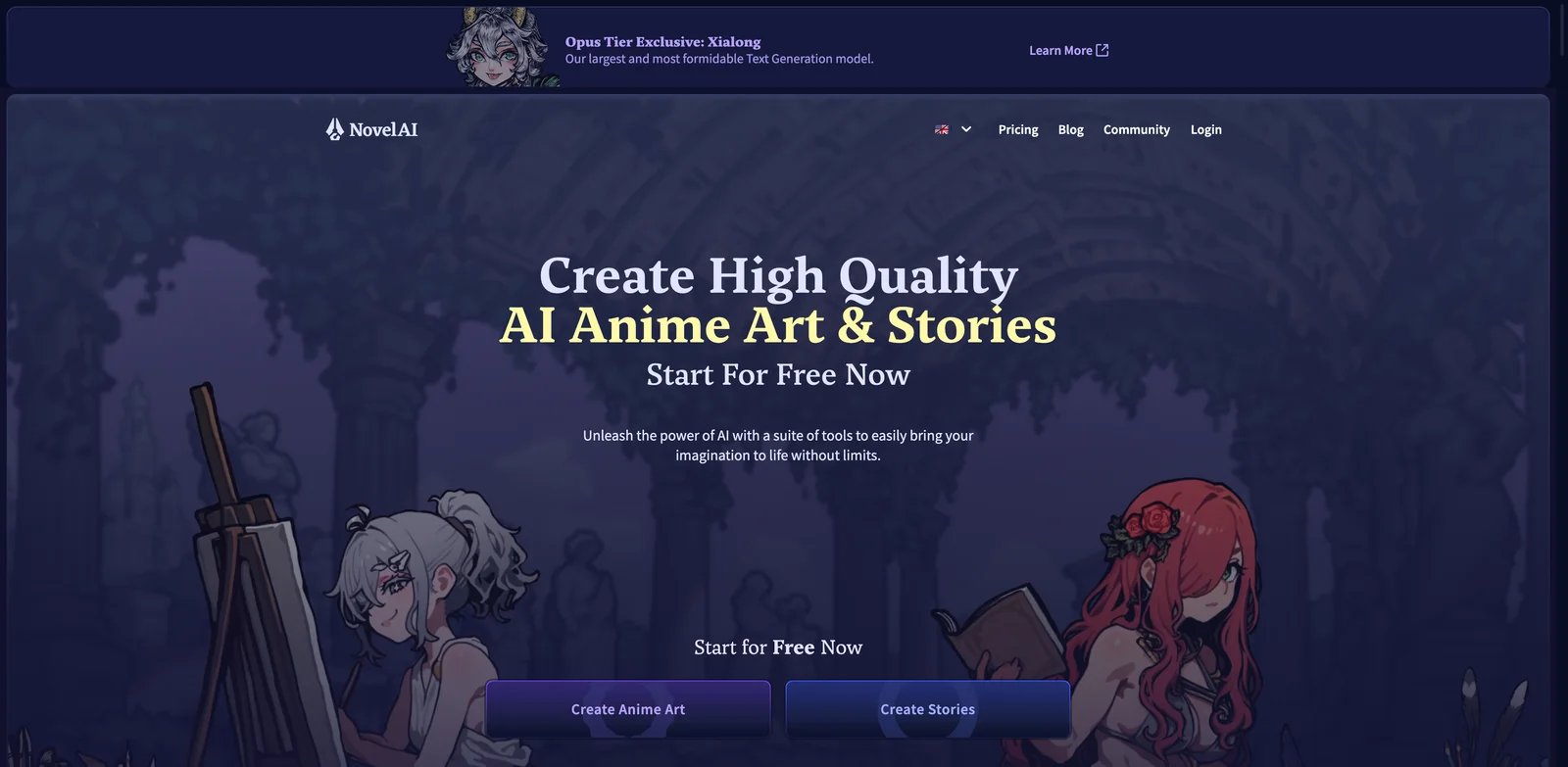 NovelAI interface showing private storytelling workspace