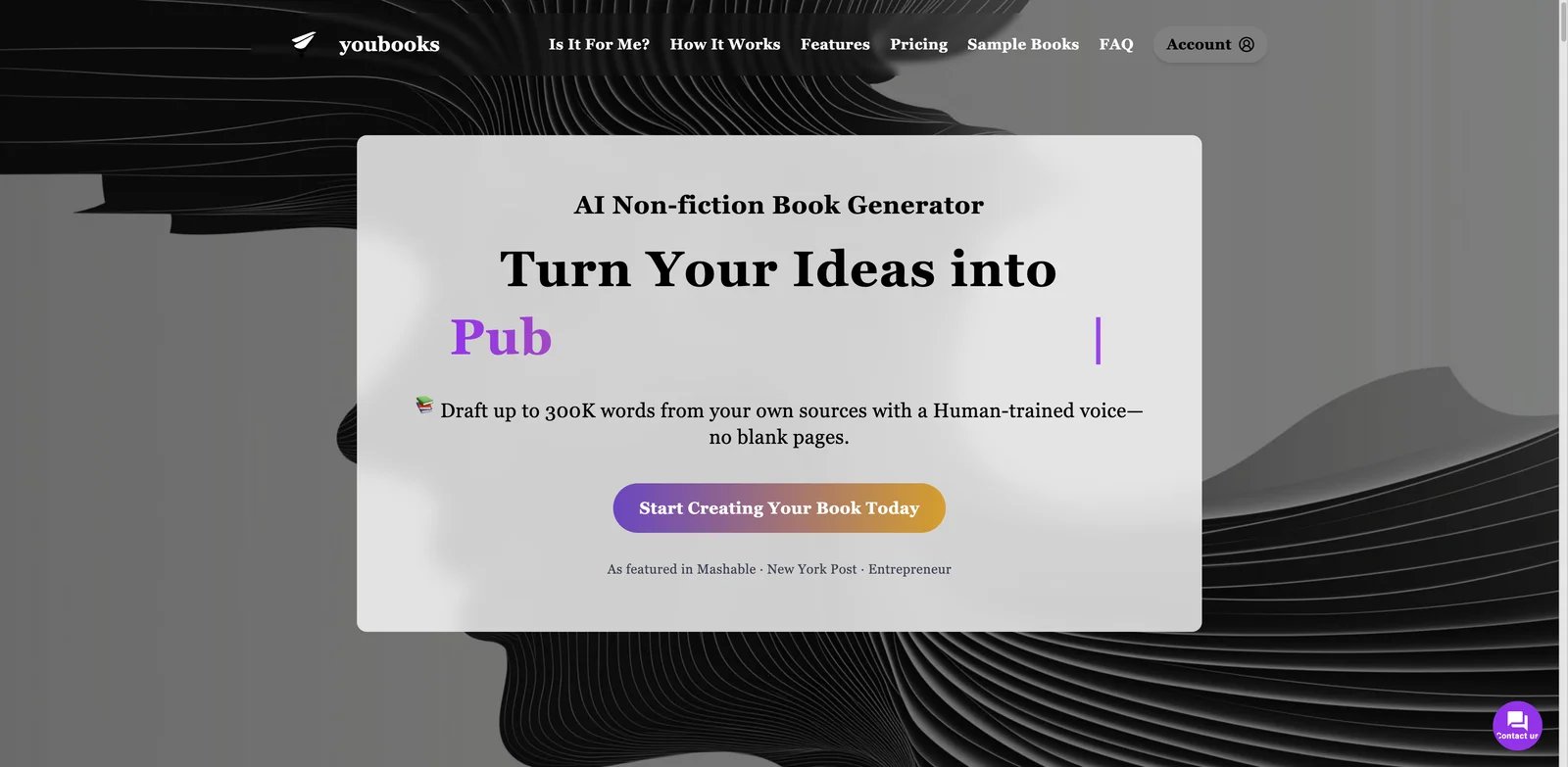 Youbooks interface showing source-grounded nonfiction manuscript workflow
