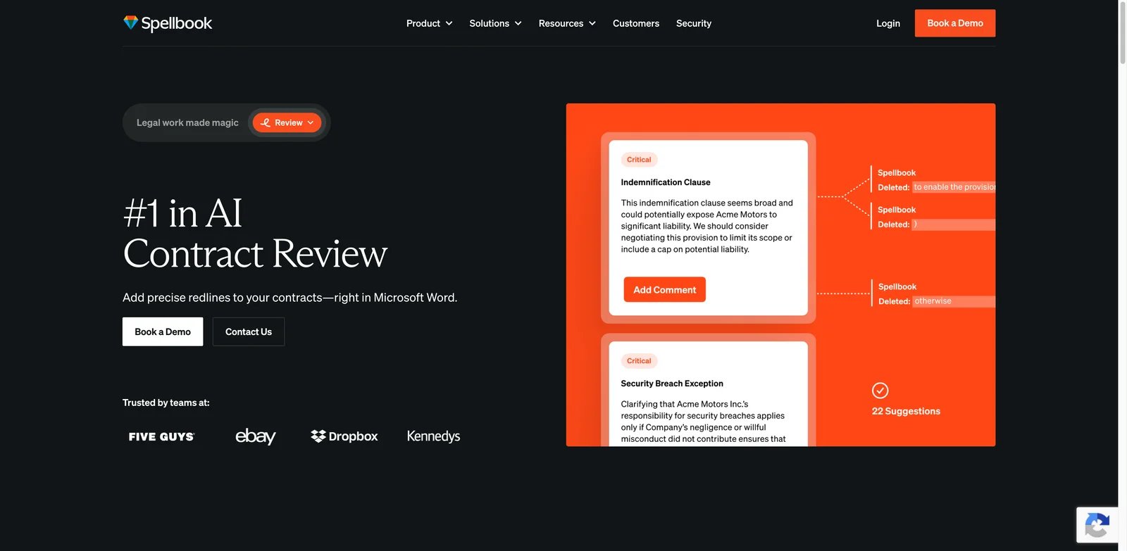 Spellbook interface showing Word-based AI contract review