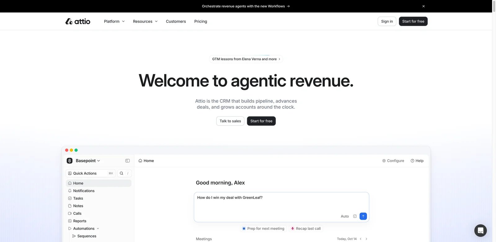 Attio interface showing AI-native relationship database workflows