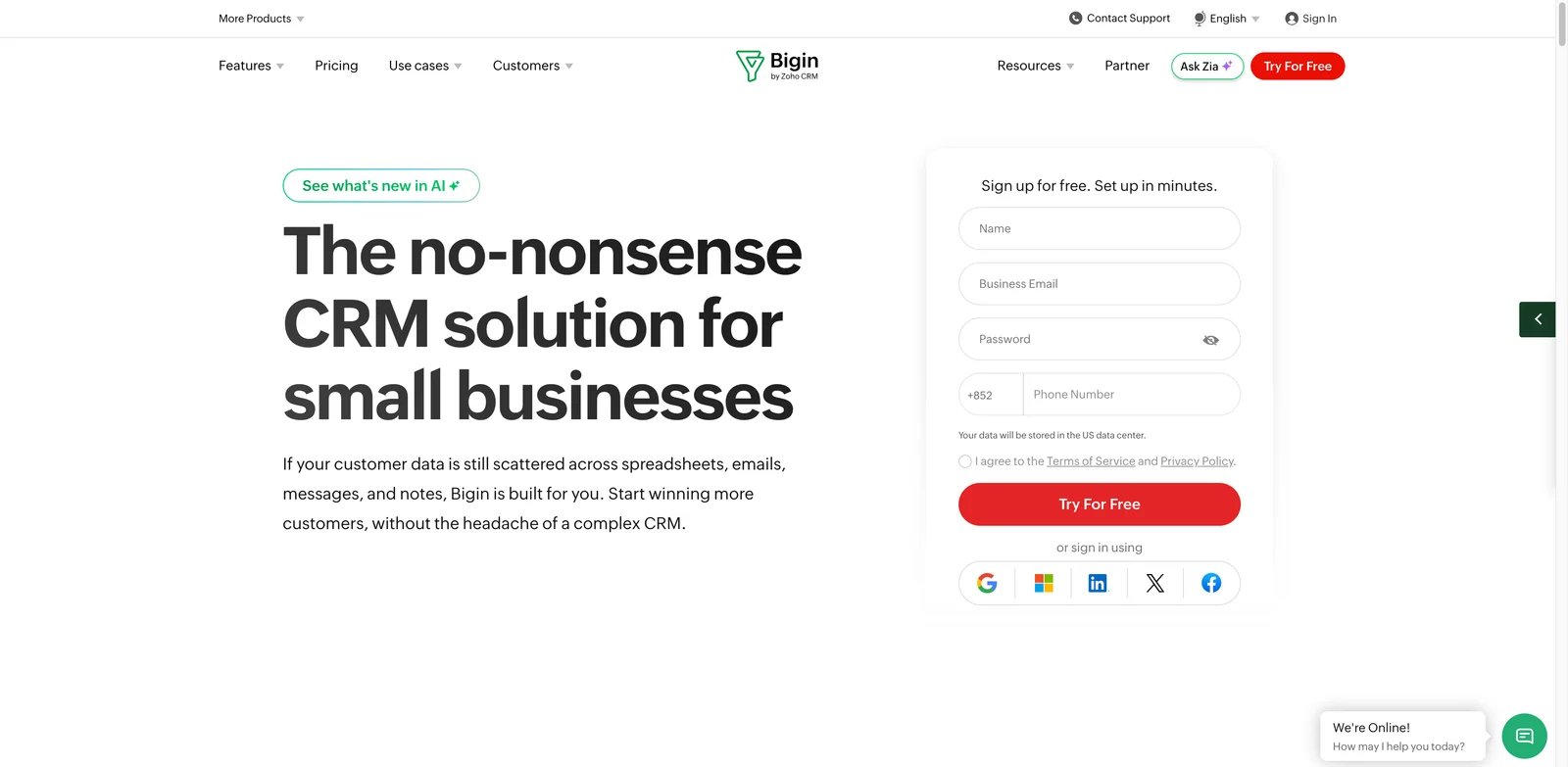 Bigin by Zoho CRM interface showing small business sales pipeline