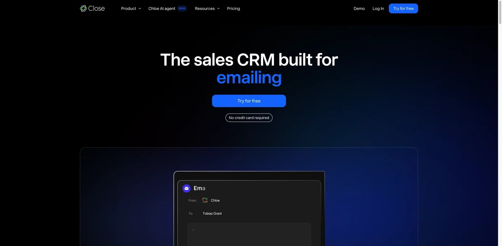 Close interface showing AI-assisted calling and sales CRM