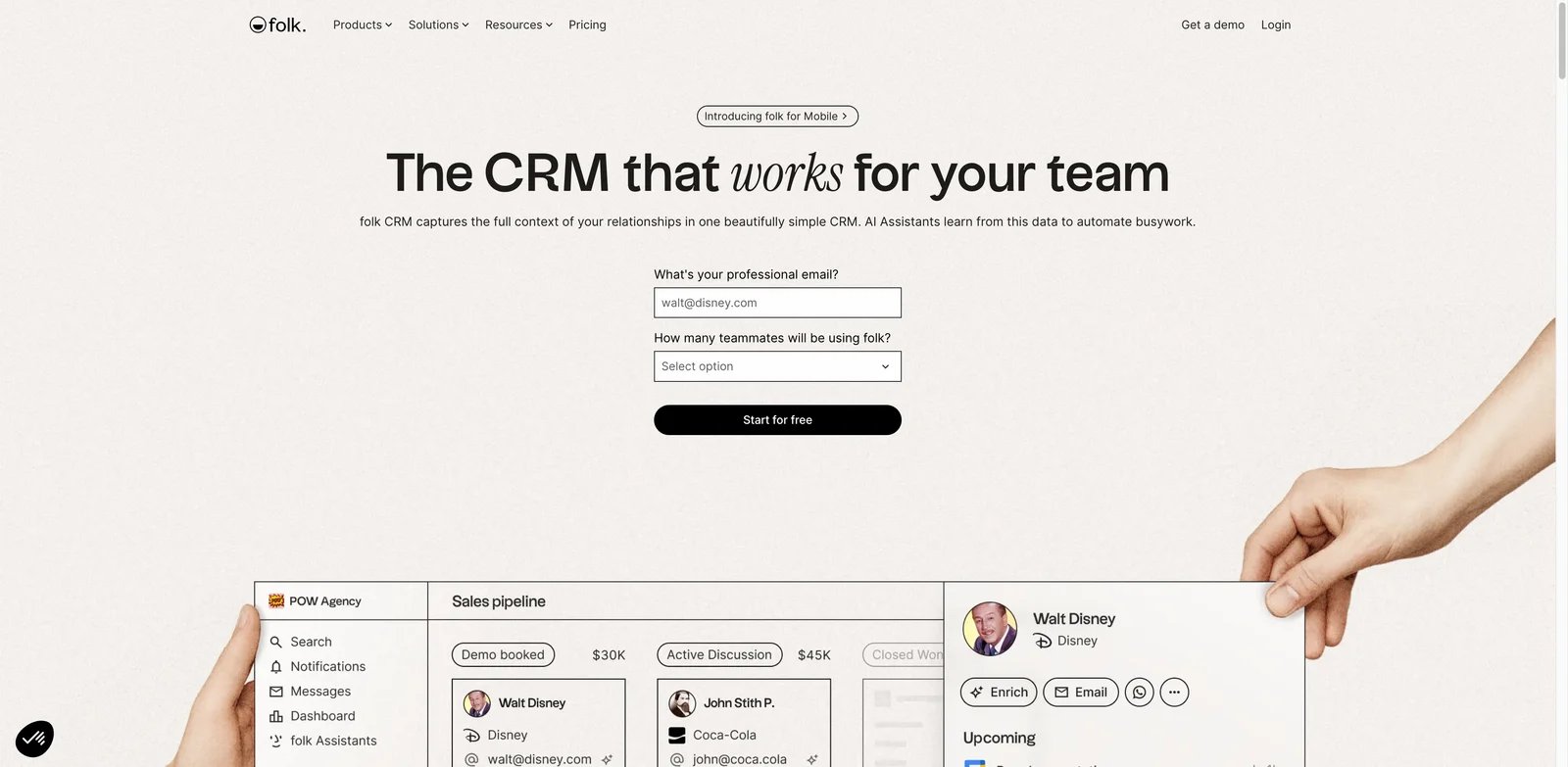 folk interface showing lightweight AI relationship workflows