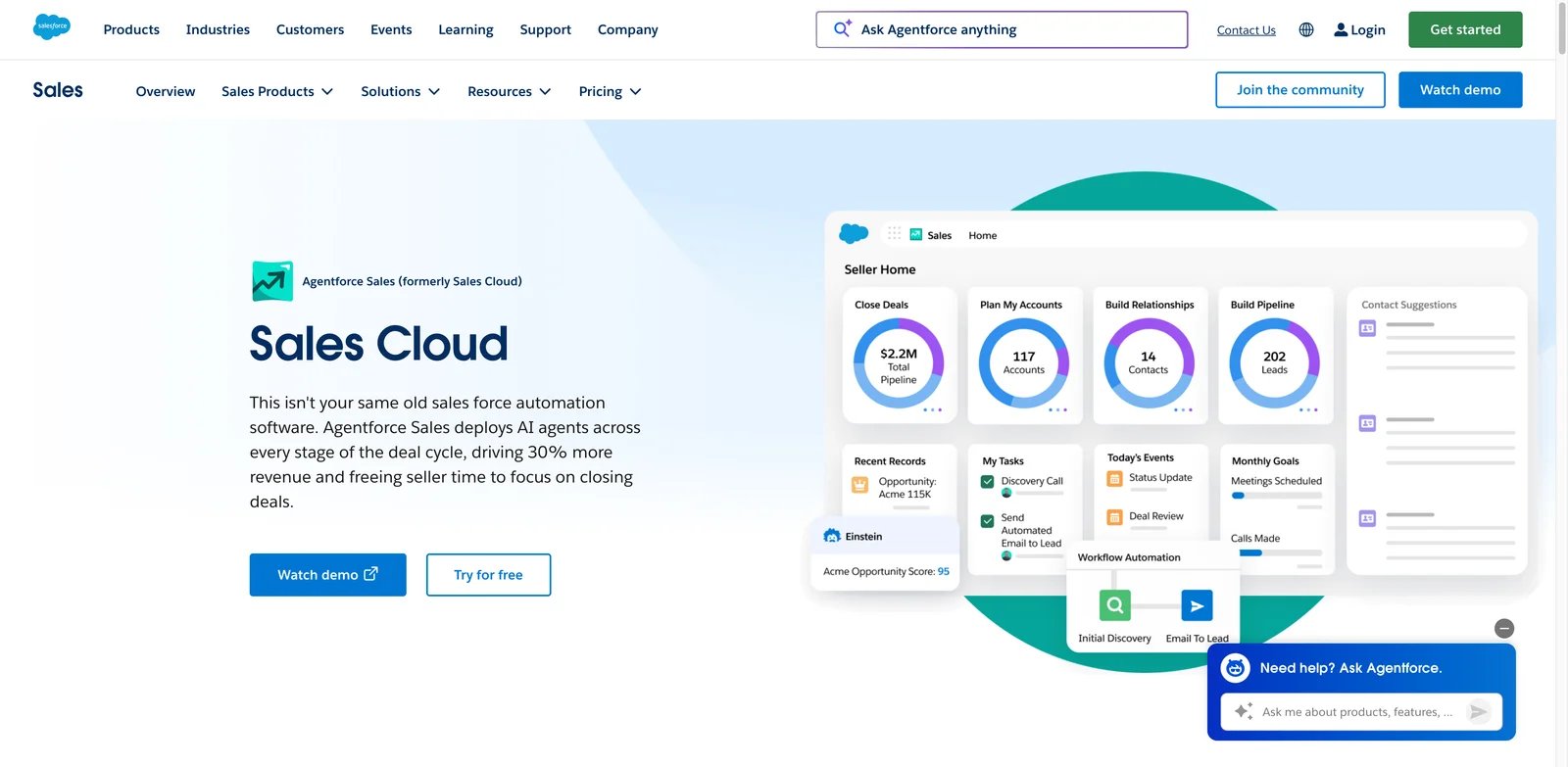 Salesforce Sales Cloud interface showing enterprise AI CRM platform