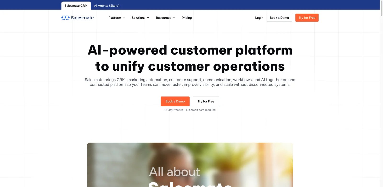 Salesmate interface showing AI sales automation workflows