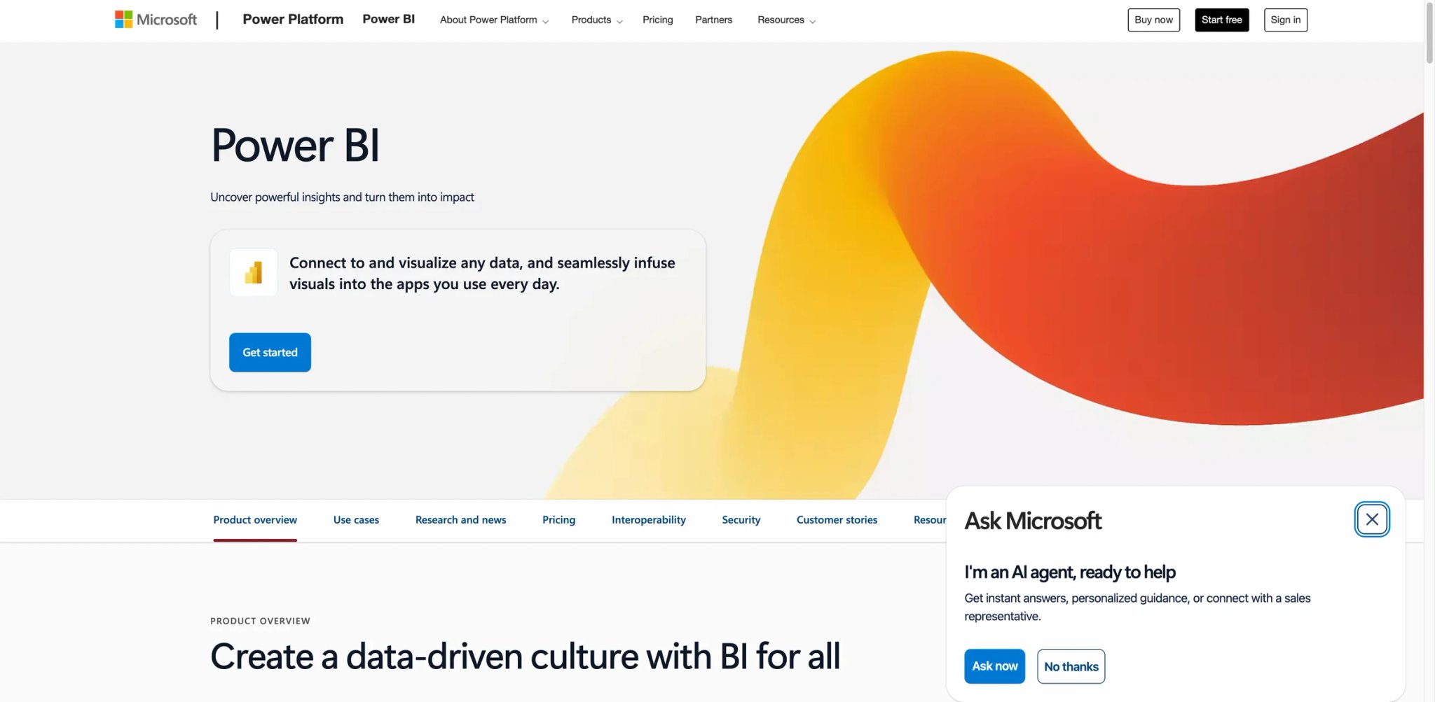 Power BI interface showing Copilot-assisted analytics