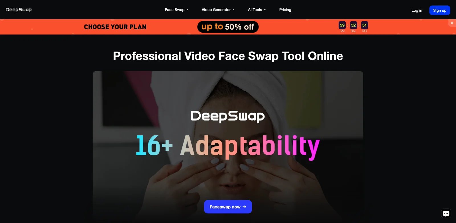 DeepSwap interface showing AI face swap service