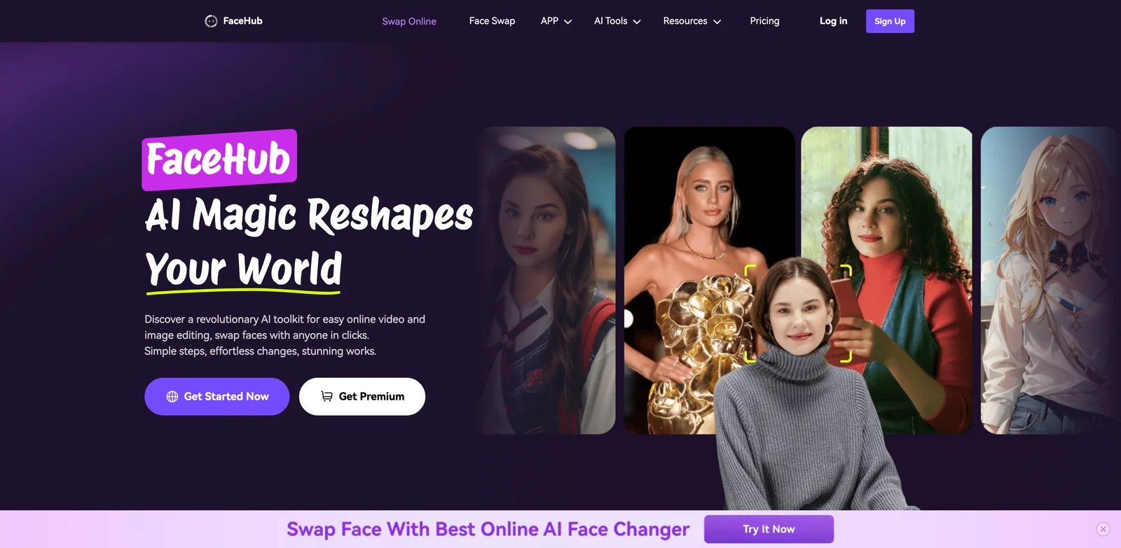 FaceHub interface showing upload-anything deepfake workflow