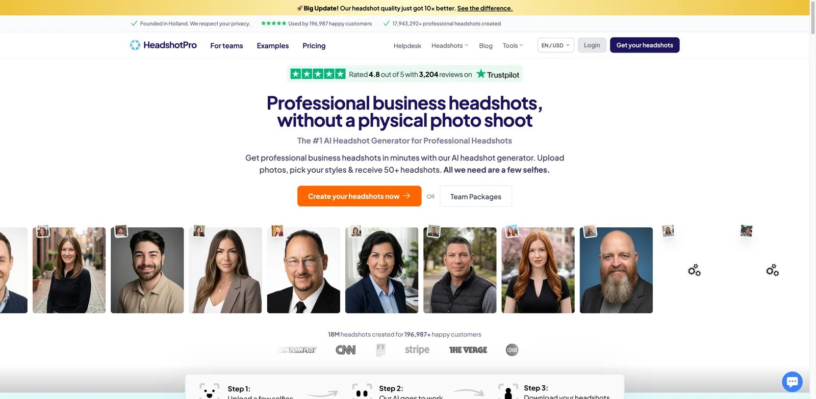 HeadshotPro interface showing professional headshot generation options