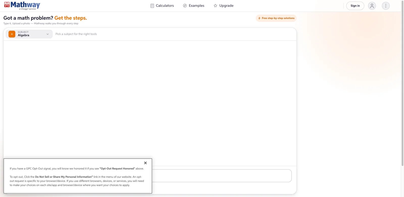 Mathway interface showing homework equation solving