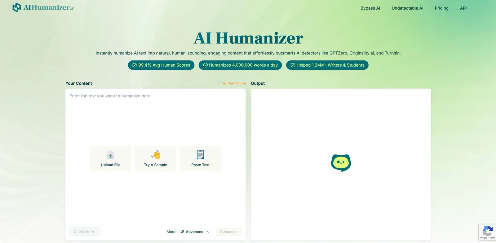 AIHumanizer.ai interface displaying detection evasion tools