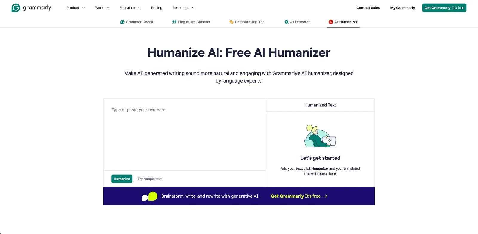 Grammarly AI Humanizer interface integrated with writing suite