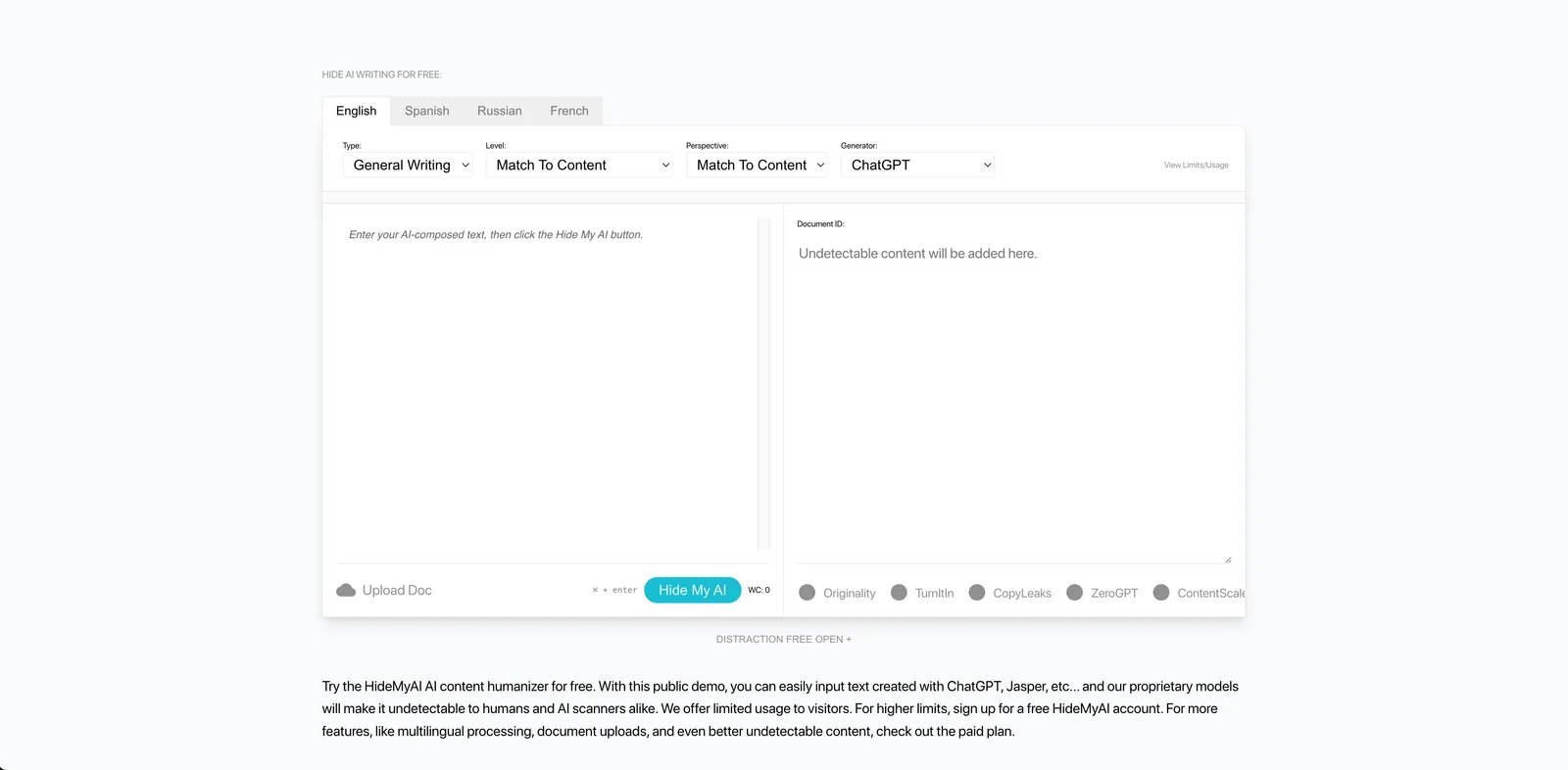 HideMyAI interface highlighting privacy-focused features