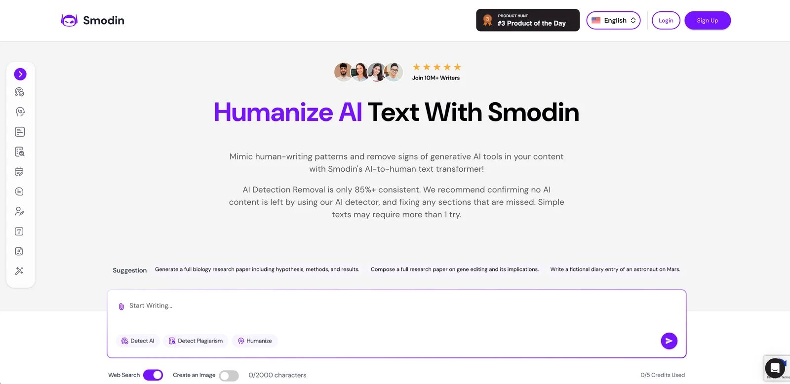 Smodin AI Humanizer interface showing multilingual text processing