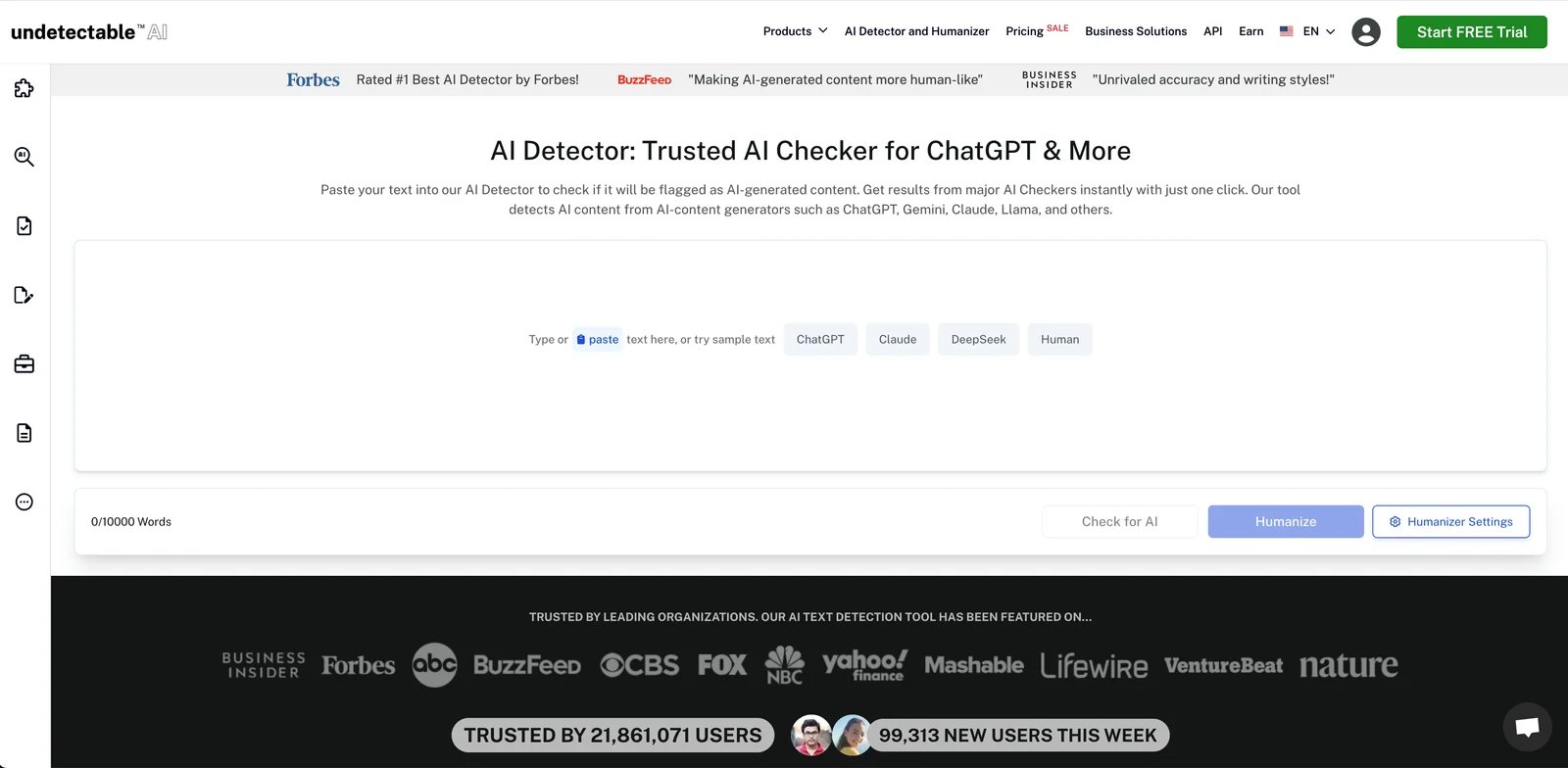 Undetectable AI interface showing enterprise-grade features