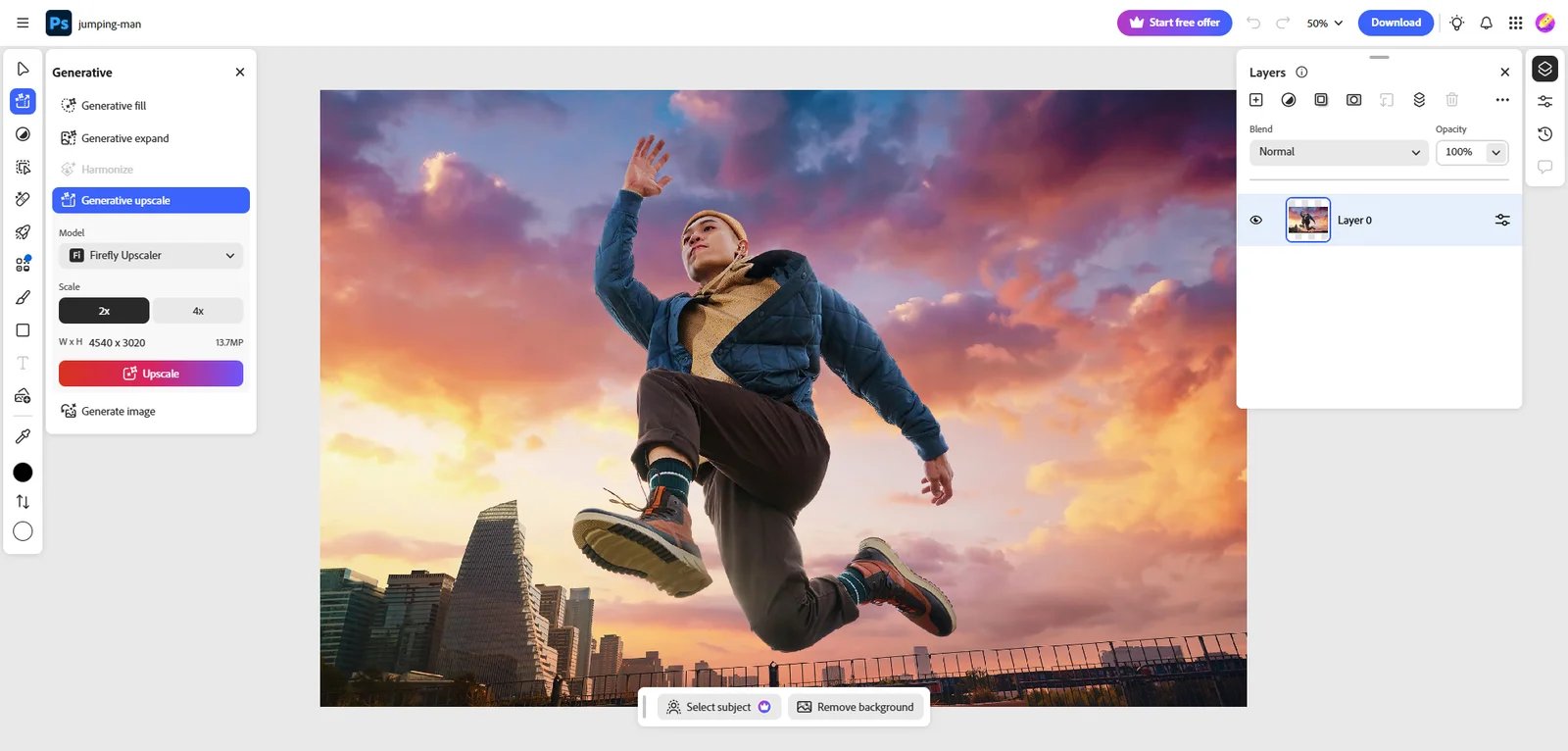 Adobe Photoshop interface showing Generative Fill and Firefly integration