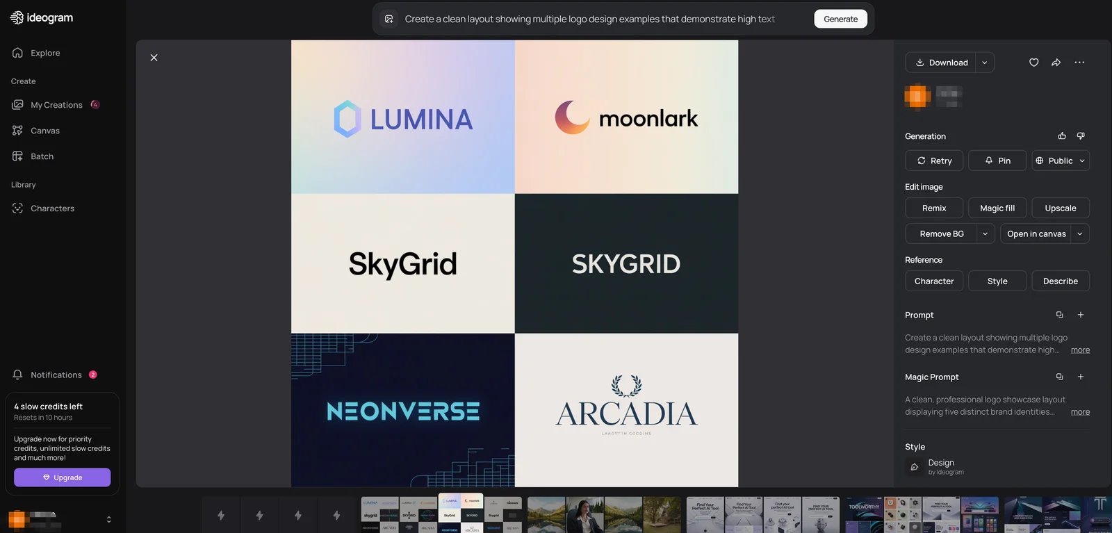 Ideogram logo design examples showing text rendering quality
