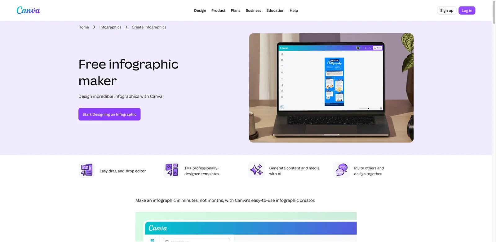 Canva interface showing infographic templates and AI design tools