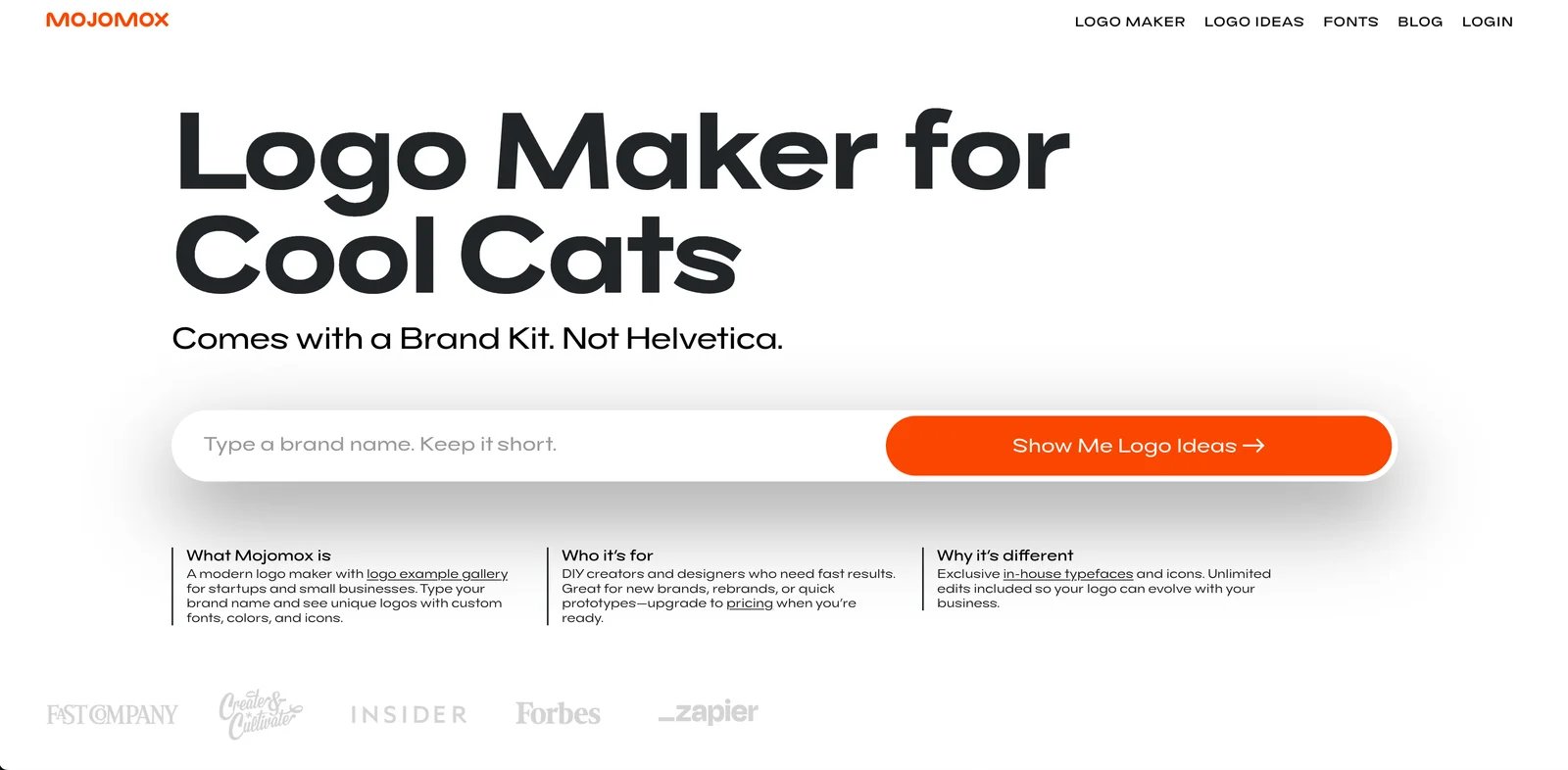 Mojomox interface showing editable logo generation