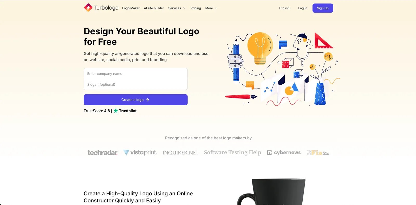 Turbologo interface showing logo generation and editing