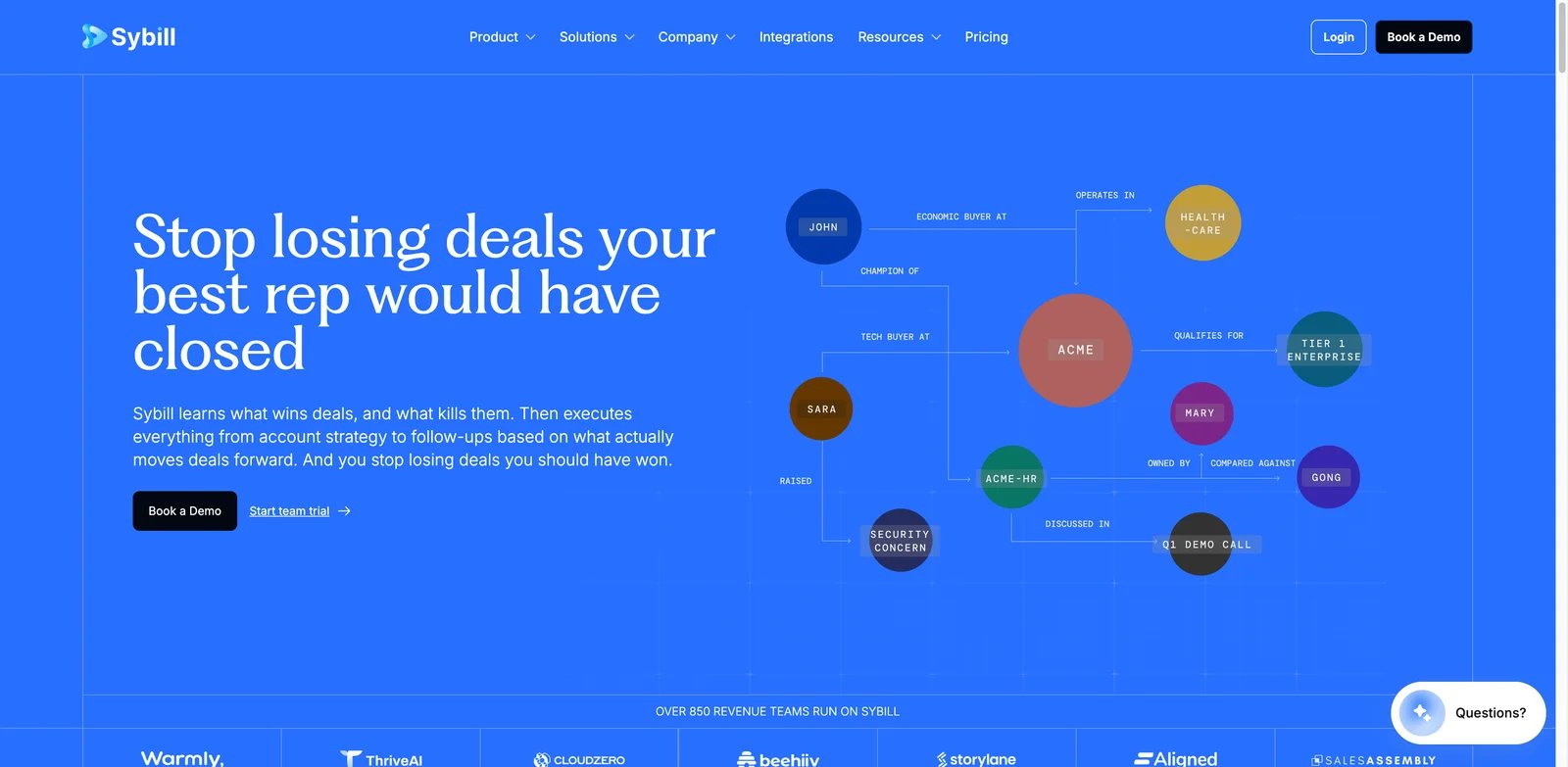 Sybill interface showing AI sales meeting follow-up and CRM updates