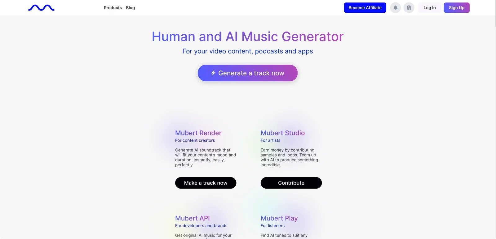 Mubert interface showing real-time music generation and API controls