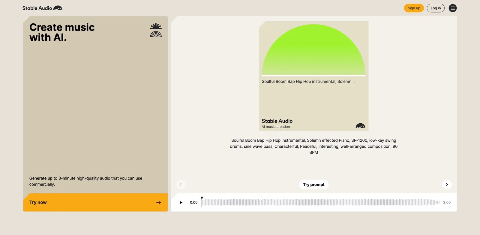 Stable Audio interface showing audio generation controls and settings