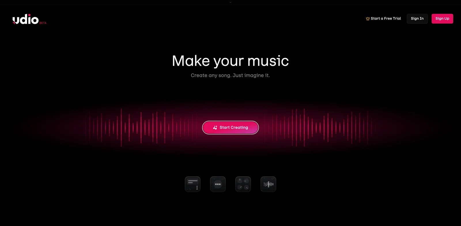 Udio interface showing music creation studio and audio controls