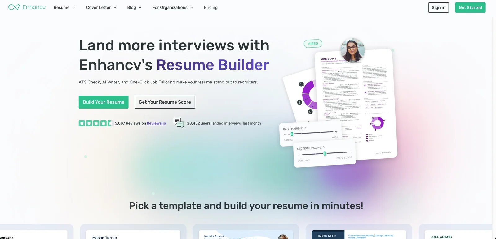 Enhancv resume builder interface