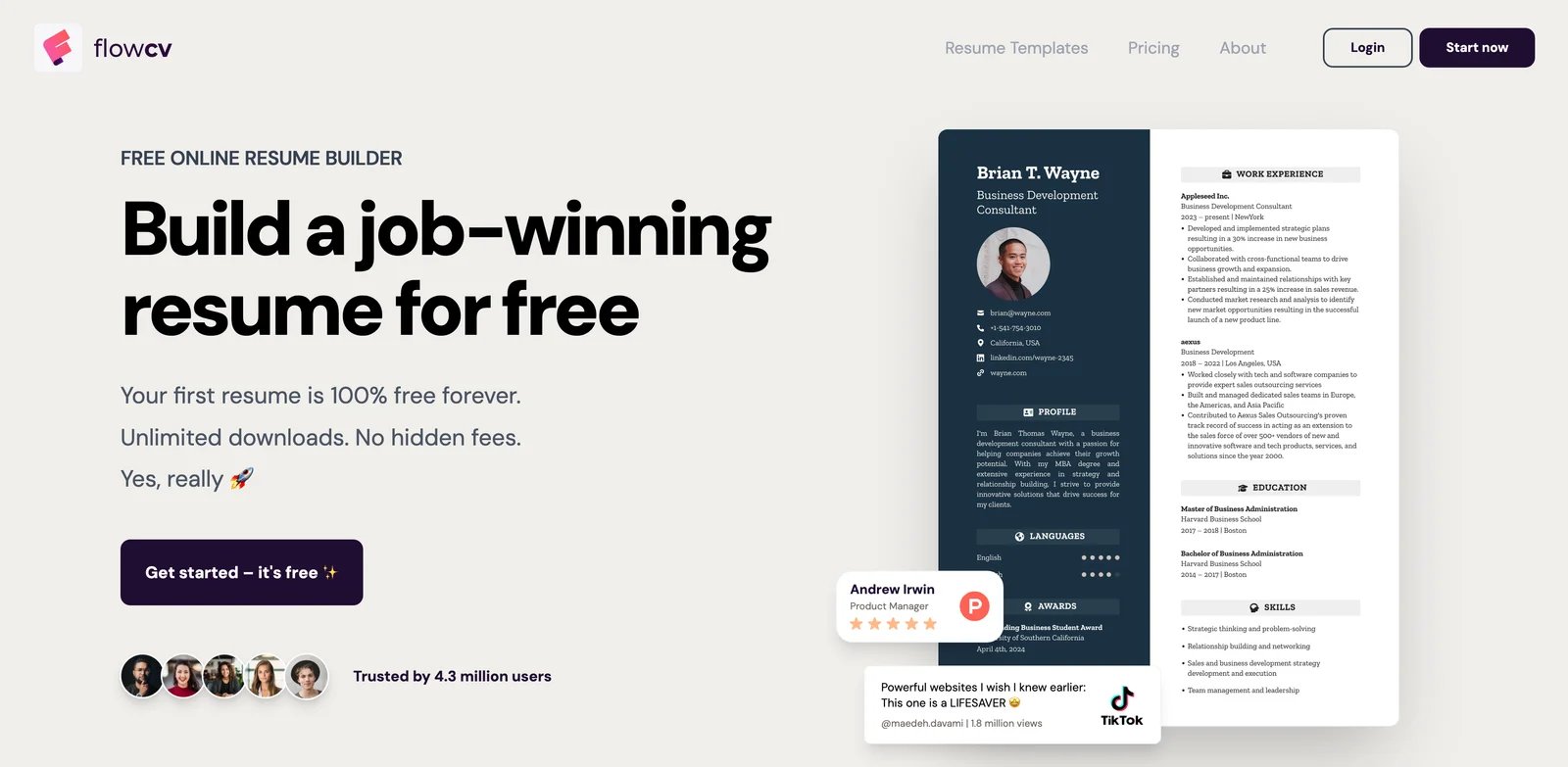 FlowCV resume builder interface