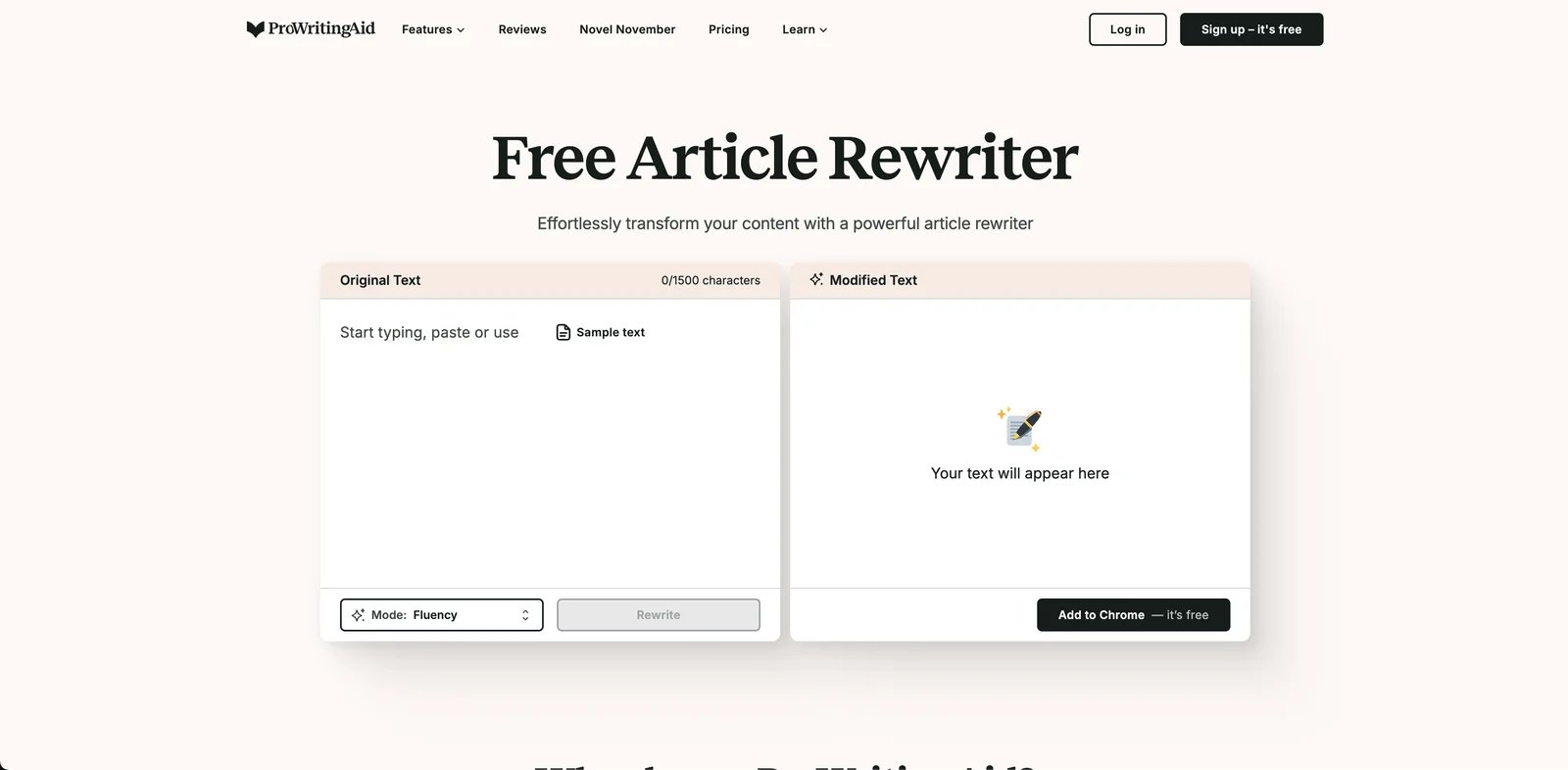 ProWritingAid interface showing rephrase button and suggestions
