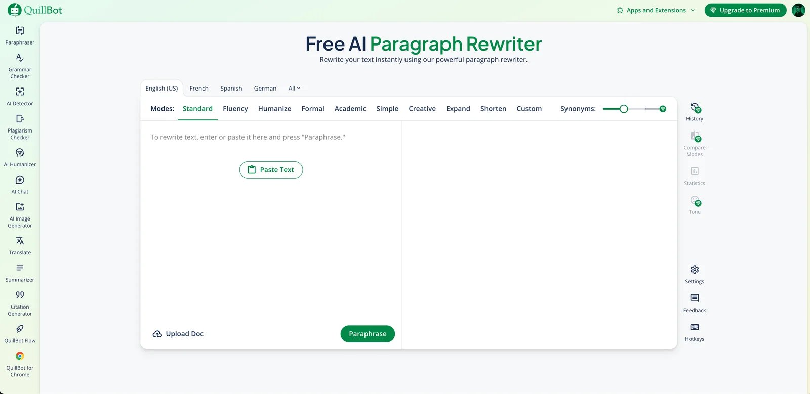 QuillBot interface showing paragraph rewriting panel