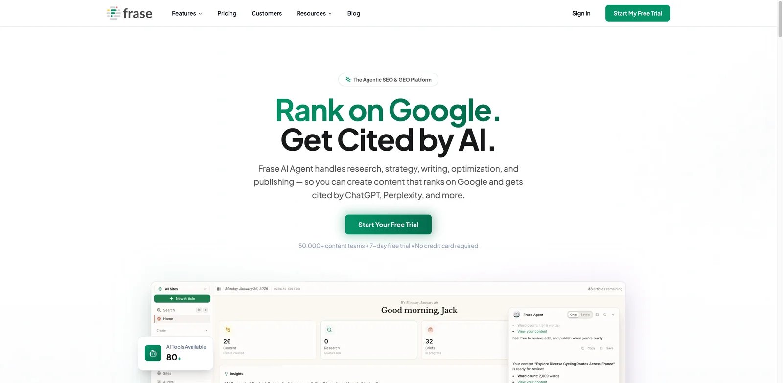 Frase interface showing content brief