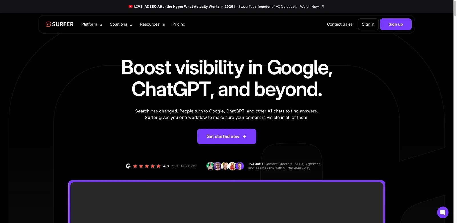 Surfer interface showing content optimization score