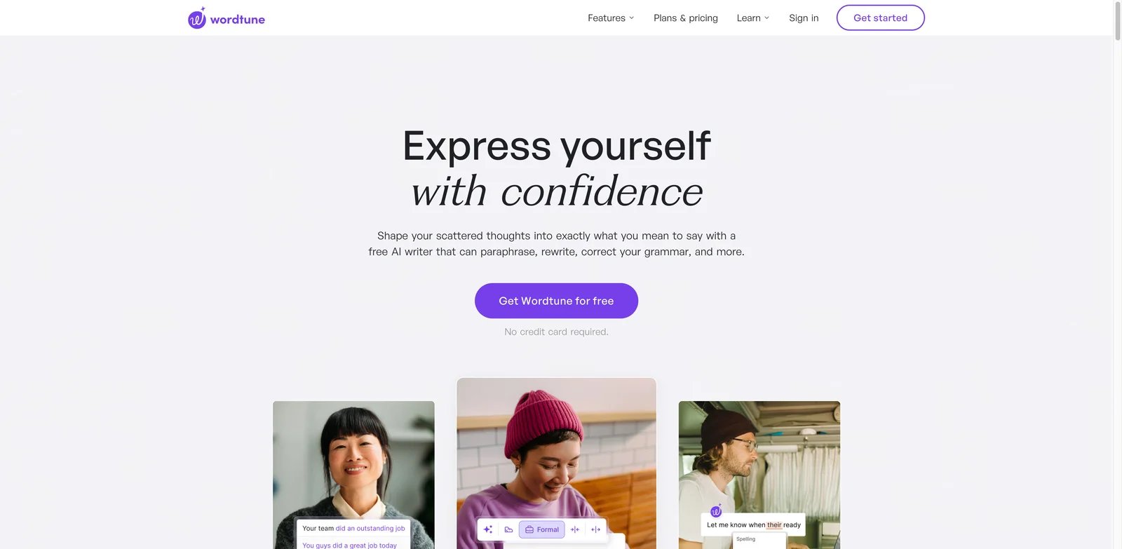 Wordtune interface showing sentence rewriting options
