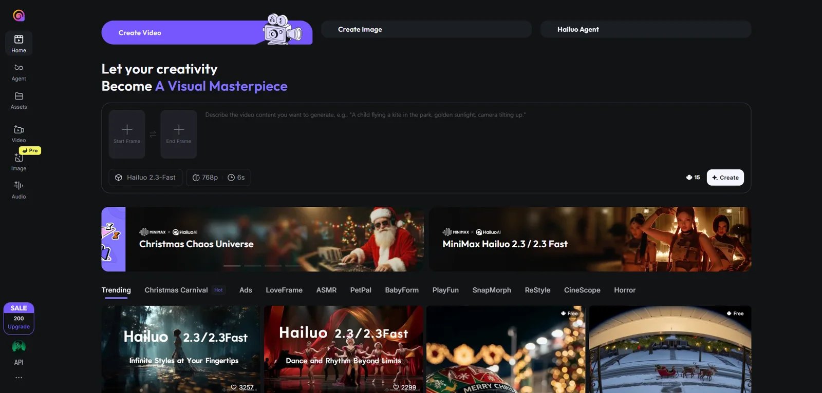 Hailuo AI interface showing high-resolution video generation options