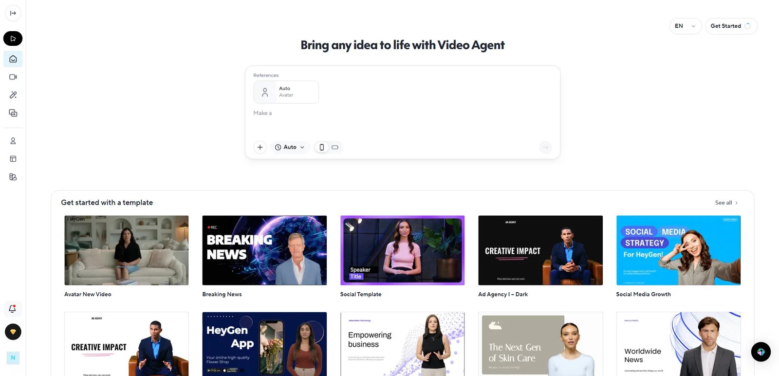 HeyGen interface showing AI avatar video generation with multilingual options