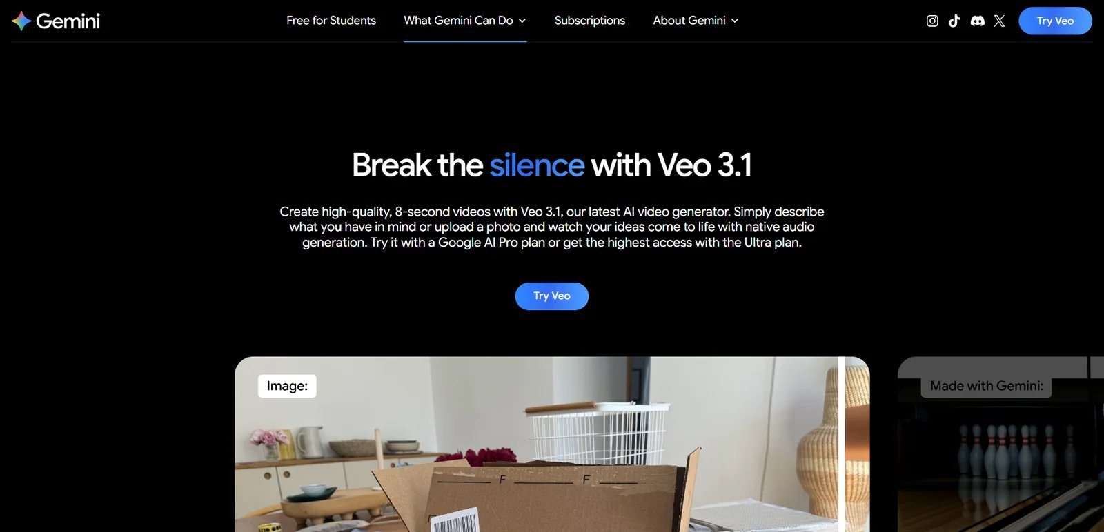 Veo 3 interface showing text-to-video generation panel