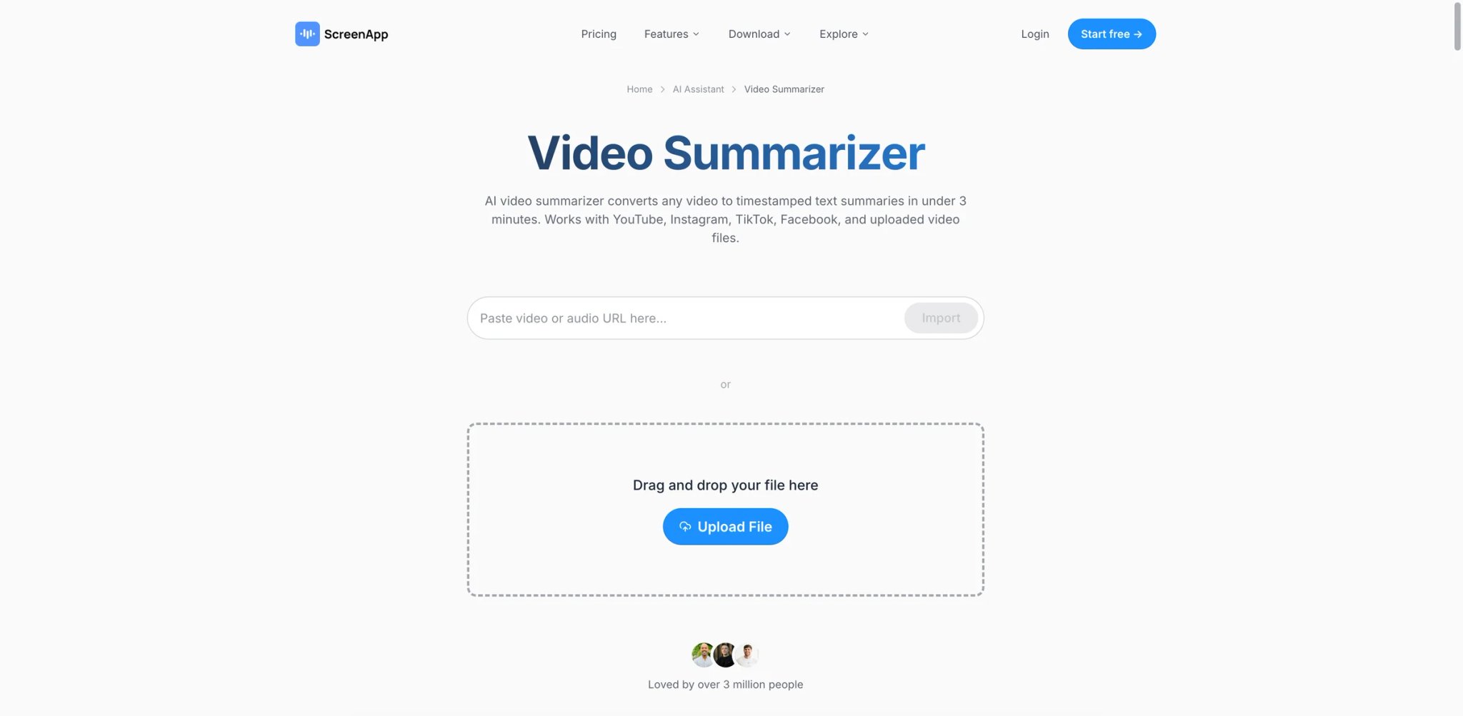 ScreenApp interface showing AI video summary with timestamped chapters